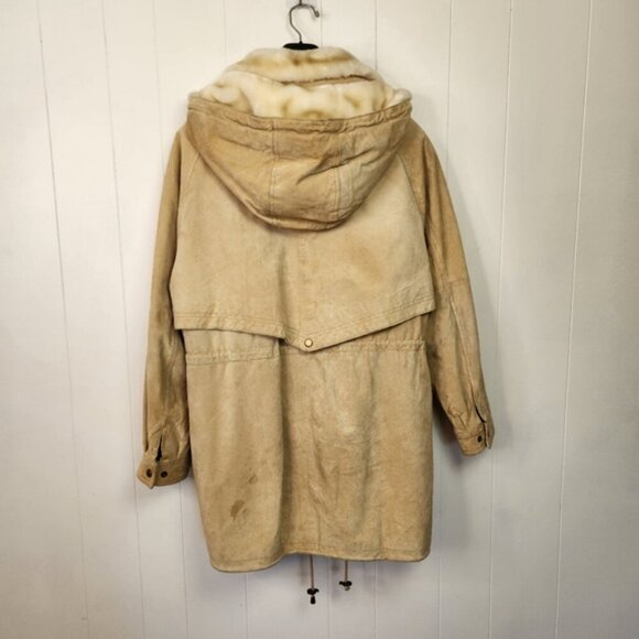 Vintage 90s Suede Fur Brown Beige Coat Jacket 1990 Bohemian Western Boho winter - Picture 2 of 16